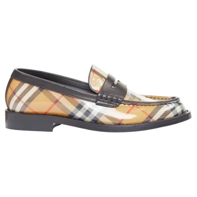 Pre-owned Burberry Bedmont Vintage Check Patent Leather Classic Penny Loafers Eu37.5 In Gray