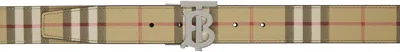 Burberry Beige & Black Check & Leather Reversible 'tb' Belt In Archive Beige/silver