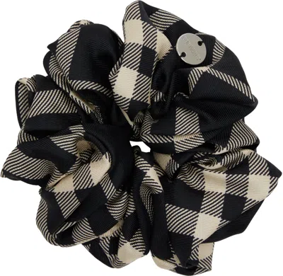 BURBERRY BEIGE & BLACK CHECK SILK SCRUNCHIE