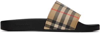 BURBERRY BEIGE & BLACK CHECK SLIDES
