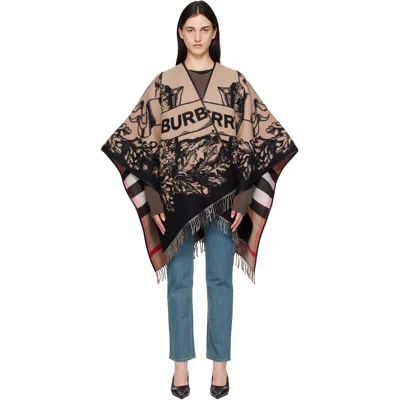 Burberry Beige & Black Gallant Knight Wool Cape