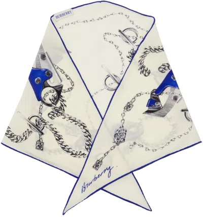 Burberry Beige & Blue Knight Clip Losange Silk Scarf In White