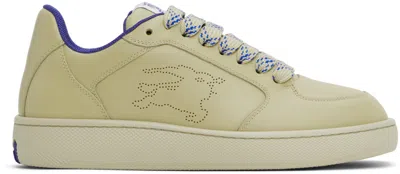 BURBERRY BEIGE & BLUE LEATHER STOCK SNEAKERS