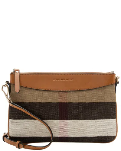 Pre-owned Burberry Beige & Brown Canvas & Leather Peyton Clutch (authentic Pre-loved)