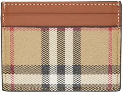 BURBERRY BEIGE & BROWN CHECK CARD HOLDER