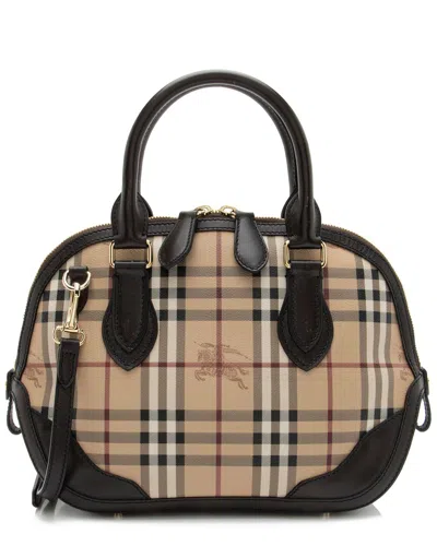 Pre-owned Burberry Beige & Brown Coated Canvas & Leather Orchard Small Satchel  (authentic Pre-loved)