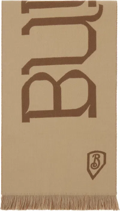 Burberry Beige & Brown Logo Wool Scarf In Sand