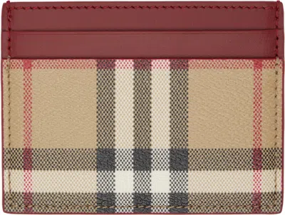 BURBERRY BEIGE & BURGUNDY CHECK CARD HOLDER