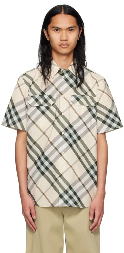 Burberry Beige & Green Check Shirt In Alabaster Ip Check