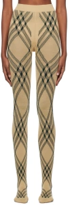 Burberry Beige & Green Check Tights In Flax/ Ivy