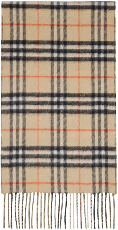 Burberry Beige Reversible Check Cashmere Scarf In Sand/loch