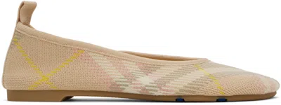 BURBERRY BEIGE & PINK CHECK KNIT BABY BALLERINA FLATS