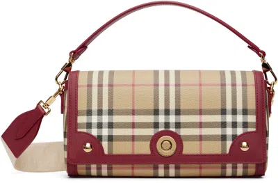 BURBERRY BEIGE & RED TOP HANDLE NOTE BAG