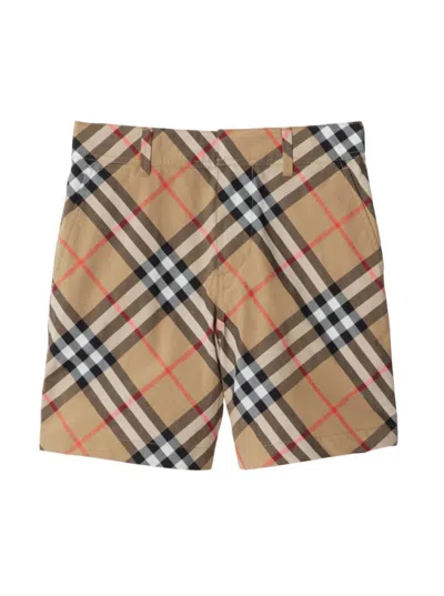 BURBERRY BEIGE BERMUDA SHORTS WITH ALL-OVER VINTAGE CHECK PRINT IN COTTON BOY