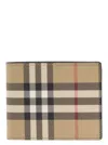 BURBERRY BEIGE BI-FOLD WALLET WITH CHECK MOTIF IN COTTON BLEND MAN