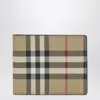 Burberry Beige Bi-fold Wallet With Check Pattern Men In Green