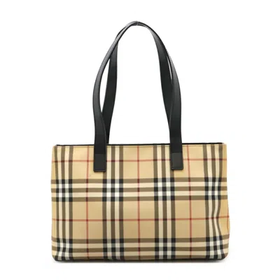 Pre-owned Burberry Beige Black Bordeaux Pvc Leather Handbag Tote Bag ()