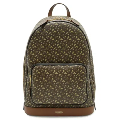 Pre-owned Burberry Beige Black Brown Coated Canvas Leather Backpack () In Beige, Black, Brown