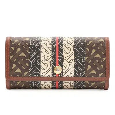 Pre-owned Burberry Beige Black Brown Ivory Red Color Coated Canvas Leather Long Wallet (bi-fold) () In Beige, Black, Brown, Ivory, Red Color