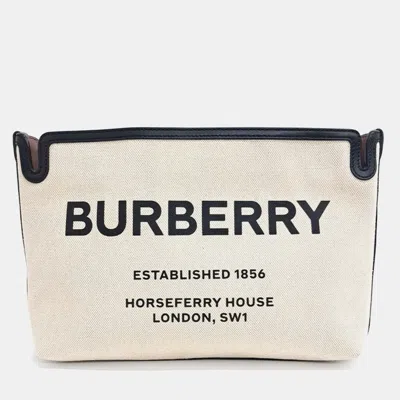 Pre-owned Burberry Beige Black Canvas Clutch In Sand