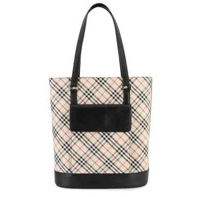 Pre-owned Burberry Beige Black Canvas Leather Tote Bag ()