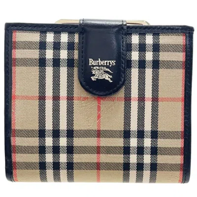 Pre-owned Burberry Beige Black Canvas Leather Wallet (bi-fold) () In Multi