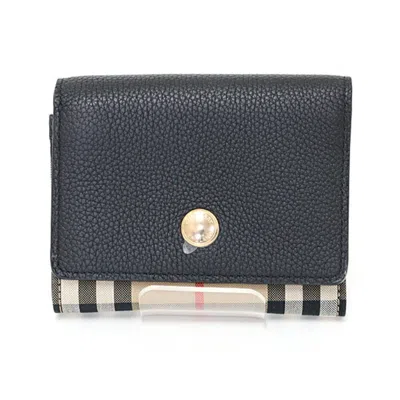 Pre-owned Burberry Beige Black Elastane Cotton Leather Wallet (tri-fold) ()