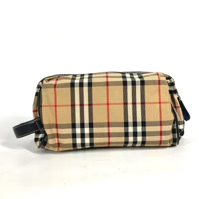 Pre-owned Burberry Beige Black Leather Canvas Clutch Bag Pouch () In Beige, Black