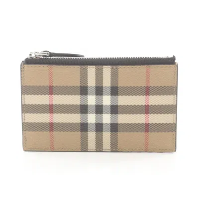 Pre-owned Burberry Beige Black Multi-color Coated Canvas Pvc Leather Coin Purse/coin Case () In Beige, Black, Multi-color