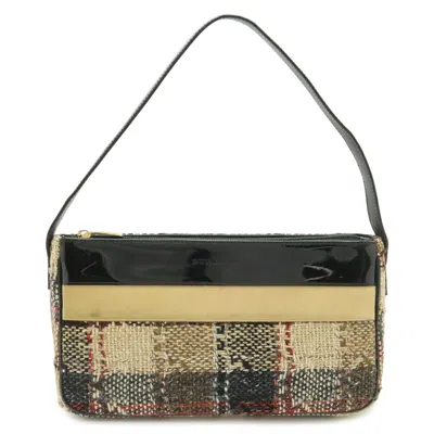 Pre-owned Burberry Beige Black Multi-color Wool Leather Suede Shoulder Bag () In Beige, Black, Multi-color