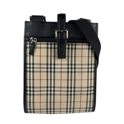 Pre-owned Burberry Beige Black Nylon Canvas Leather Shoulder Bag () In Multi