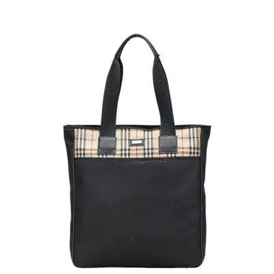 Pre-owned Burberry Beige Black Nylon Canvas Shoulder Bag Tote Bag () In Multi