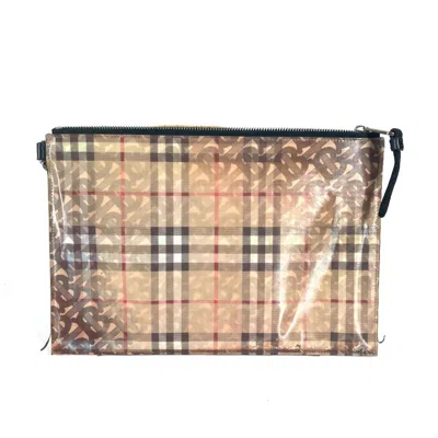 Pre-owned Burberry Beige Black Nylon Clutch Bag Pouch ()