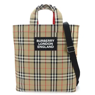 Pre-owned Burberry Beige Black Polyester Cotton Shoulder Bag Tote Bag ()
