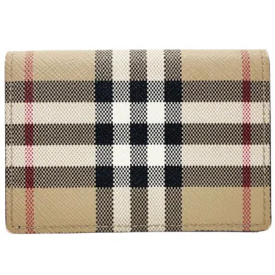 Pre-owned Burberry Beige Black Pvc Leather Wallet (tri-fold) () In Multi
