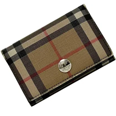 Pre-owned Burberry Beige Black Pvc Leather Wallet (tri-fold) () In Multi