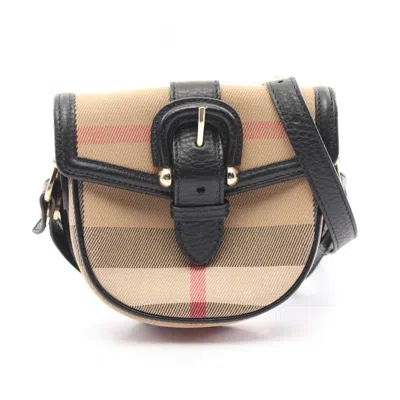 Pre-owned Burberry Beige Black Red Color Canvas Leather Shoulder Bag ()