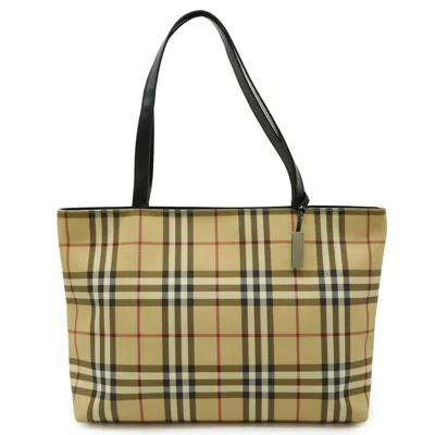 Pre-owned Burberry Beige Black Red Color Pvc Leather Handbag Tote Bag ()