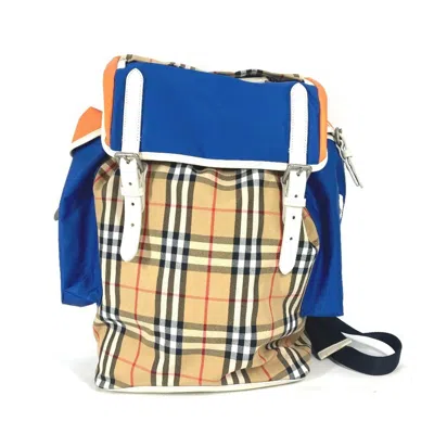 Pre-owned Burberry Beige Blue Orange Leather Canvas Backpack ()