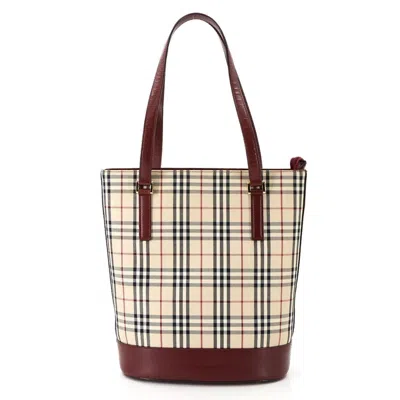 Pre-owned Burberry Beige Bordeaux Canvas Leather Tote Bag ()
