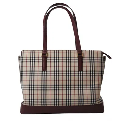 Pre-owned Burberry Beige Bordeaux Canvas Leather Tote Bag () In Beige, Bordeaux