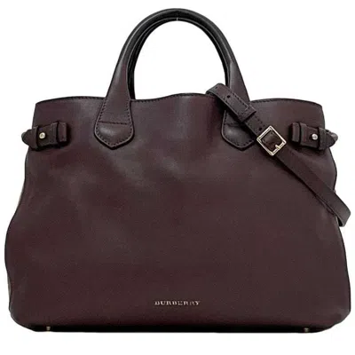 Pre-owned Burberry Beige Bordeaux Leather Canvas Handbag Shoulder Bag Tote Bag ()