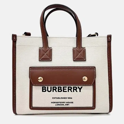 Pre-owned Burberry Beige Brown Canvas And Leather Freya Tote And Crossbody Bag In Sand