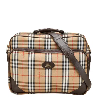 Pre-owned Burberry Beige Brown Canvas Leather Boston Bag Shoulder Bag ()