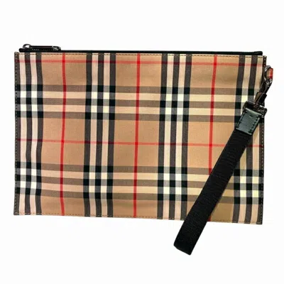 Pre-owned Burberry Beige Brown Canvas Leather Clutch Bag () In Beige, Brown