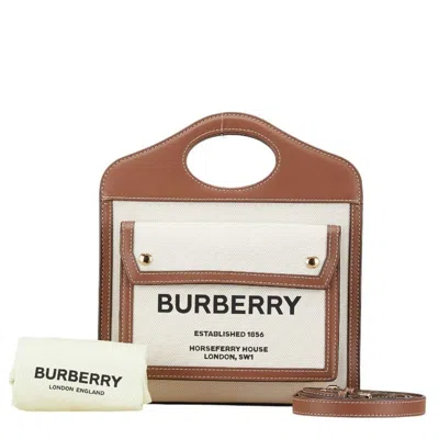 Pre-owned Burberry Beige Brown Canvas Leather Handbag Shoulder Bag () In Beige, Brown
