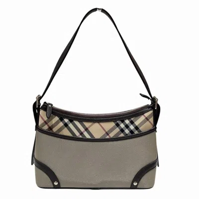 Pre-owned Burberry Beige Brown Canvas Leather Handbag Shoulder Bag () In Beige, Brown