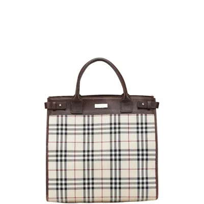 Pre-owned Burberry Beige Brown Canvas Leather Handbag Tote Bag ()