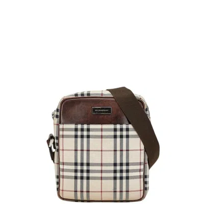 Pre-owned Burberry Beige Brown Canvas Leather Shoulder Bag ()