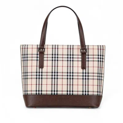 Pre-owned Burberry Beige Brown Canvas Leather Tote Bag ()